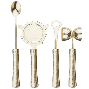 4 Piece Bar Tool Set with Stand - Copper Metal Handles