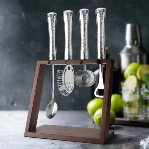 4 Piece Bar Tool Set with Stand - Copper Metal Handles