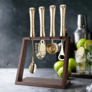 4 Piece Bar Tool Set with Stand - Copper Metal Handles