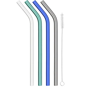 Reusable Glass Straws - Set of 4 - Clear, Teal, Blue & Grey