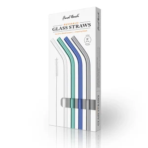 Reusable Glass Straws - Set of 4 - Clear, Teal, Blue & Grey